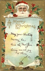 Santa Holding Banner To Write Christmas Greetings On Postcard