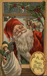 Santa Delivering Toys Through Window Postcard