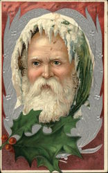 Santa head with holly underneath Santa Claus Postcard Postcard