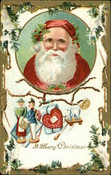 Santa in Frame With Toys Hanging From Branch Santa Claus Postcard Postcard