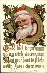 Good Luck to you is my Wish Sincere May Your Heart be Filled with Xmas Cheer Santa Claus Postcard Postcard