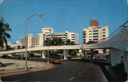 Modern Over-Pass at 61st Street with Ocean Front Hotels Miami Beach, FL Postcard Postcard