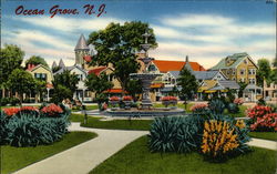 Fountain and Grounds at Founders Park Ocean Grove, NJ Postcard Postcard