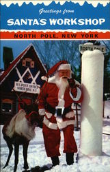 Santa's Work Shop - Santa and Donder North Pole, NY Postcard Postcard