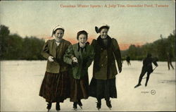 Three Women Skating on Grenadier Pond Toronto, ON Canada Ontario Postcard Postcard