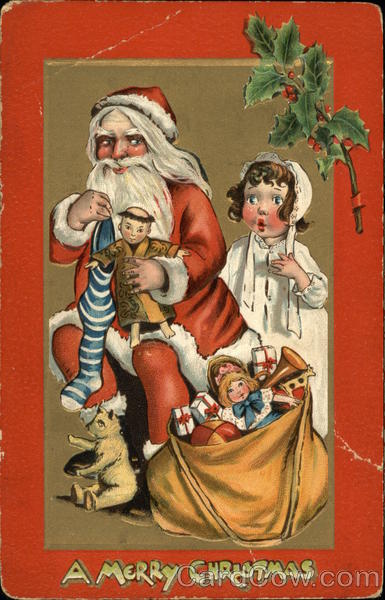 Santa Claus And Child With Sack Of Toys