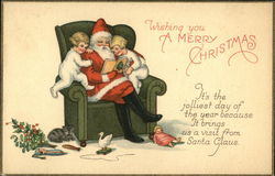 Wishing You a Merry Christmas with Santa and Children Santa Claus Postcard Postcard