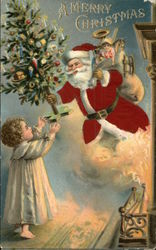 Santa With Child, Toys, and Tree Santa Claus Postcard Postcard