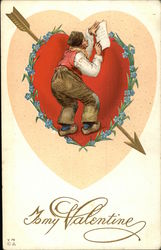 Man Writing Love Letter Postcard