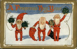 Three Elves in Red Holding Mistletoe Postcard