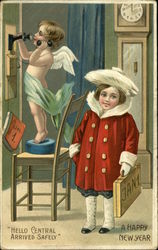 "Hello Central Arrived Safely" - A Happy New Year Angels & Cherubs Postcard Postcard