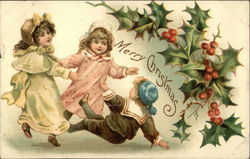 Merry Christmas with Children and Holly Postcard Postcard