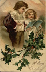 Two Children Writing List in Book Postcard Postcard