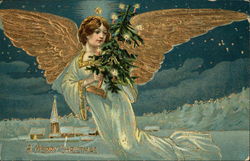 A Merry Christmas with Angel in the Evening Snow Angels Postcard Postcard