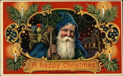 Santa in Blue Cape Delivering Presents Postcard