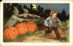 A Halloween Greeting - Ghouls Chasing Little Boy Postcard