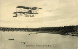 Biplane Over East Bank, Raritan River, New Jersey Postcard