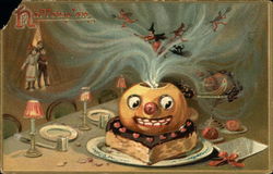 Halloween - Jack O'Lantern Cake with Witches & Goblins Postcard Postcard