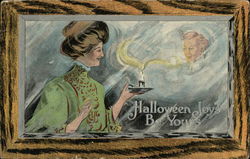 Woman Holding Candle Showing Man's Head Postcard