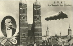 Zeppelin Flying Over Munich Aircraft Postcard Postcard