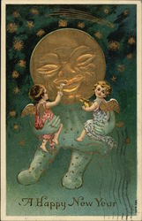 Two Angels And Moon Postcard