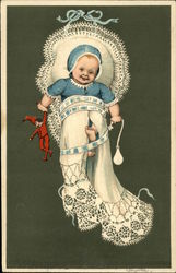 Baby in Blue Holding Toy Postcard