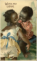 Two Black Children Kissing Postcard