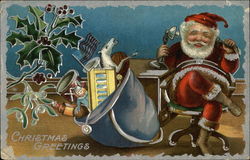 Santa Talking on Telephone Postcard