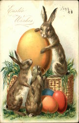 Three Rabbits with Easter Eggs Postcard