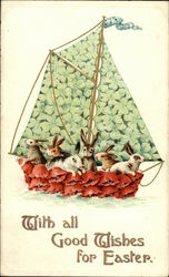 Boat of Bunnies Made from Clover and Poppies Postcard