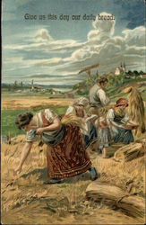 People Gathering Wheat Farming Postcard Postcard