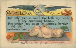 Congratulations Two Little Feet, so Small That Both May Nestle in one Caressing Hand Postcard