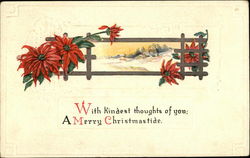 Poinsettias Framing Winter Scene Christmas Postcard Postcard