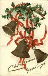 Christmas Greetings- Bells and Holly Ellen Clapsaddle Postcard Postcard