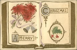 A Merry Christmas with Embossed Book of Poinsettias and Holly Postcard