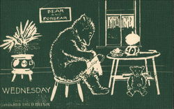 Wednesday - Bear Sitting at Table Sewing Postcard