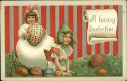 A Happy Eastertide - Children with Eggs With Children Postcard Postcard