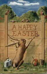 A Happy Easter - Bunny Painting With Bunnies Postcard Postcard