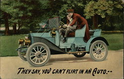 They Say, You Can't Flirt in an Auto Couples Postcard Postcard