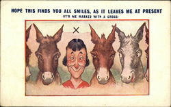 Man Poses With Several Donkeys To Send Greetings Postcard