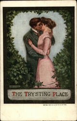 "The Trysting Place" - Kissing Couple under an Ivy Heart Postcard