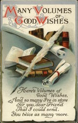 Many Volumes of Good Wishes Greetings Postcard Postcard