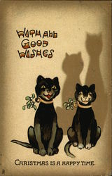 Two Cats With Mistletoe at Collar Christmas Postcard Postcard