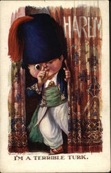 Boy in Fez Hat Peeking From Behind Harem Curtain Comic, Funny Postcard Postcard