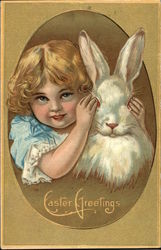 Blonde Girl and Bunny Postcard