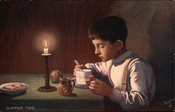 "Supper Time" - Boy Eating Soup and Bread by Canglelight Postcard