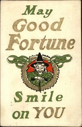 May Good Fortune Smile on YOU - Witch Postcard