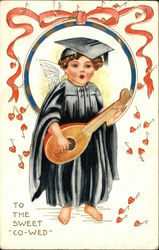 Angel in Cap and Gown Playing Lute Postcard Postcard