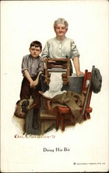 Boy Helping Mom Wash Clothes Postcard