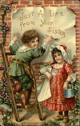 Just a Line from Your Sister Children Postcard Postcard